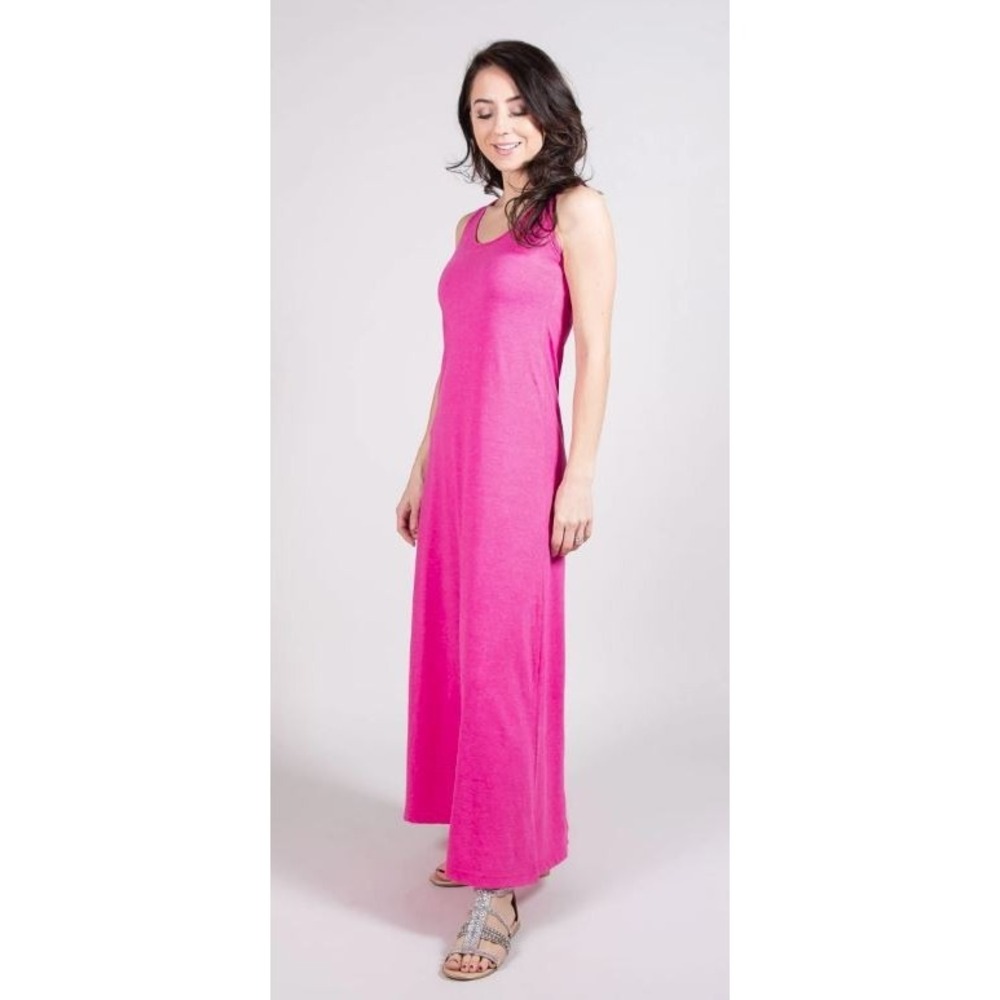 Stitchdrop Women's Scoop Neck Sleeveless Cotton Tank Maxi Dress in Pink XSmall